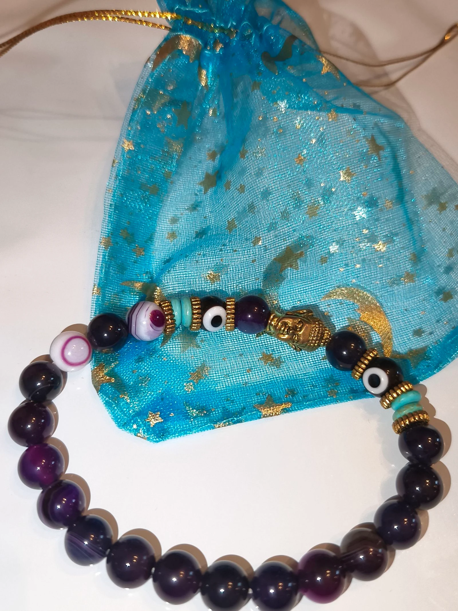 Bracelet perle élastique chakras mauve